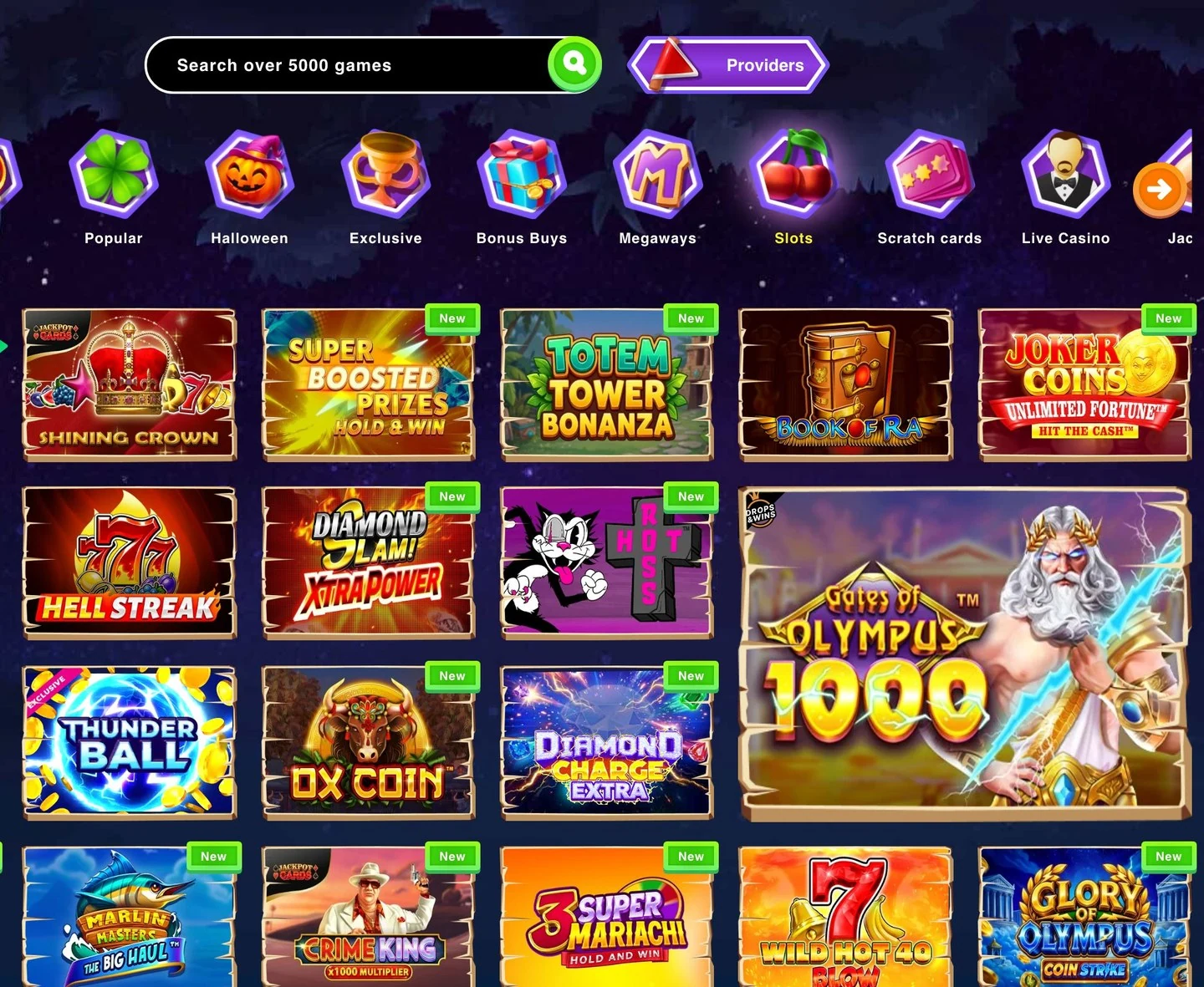 Slots-Bereich der Wazamba-Lobby