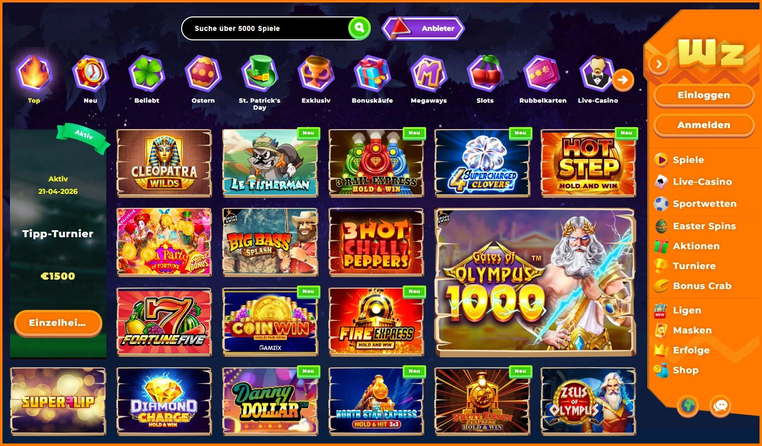 Große Auswahl an Spielen im Wazamba Online Casino