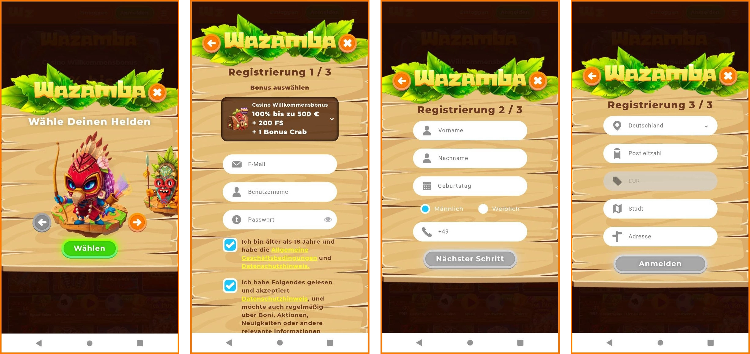 Einfache Anmeldung für neue Nutzer bei Wazamba