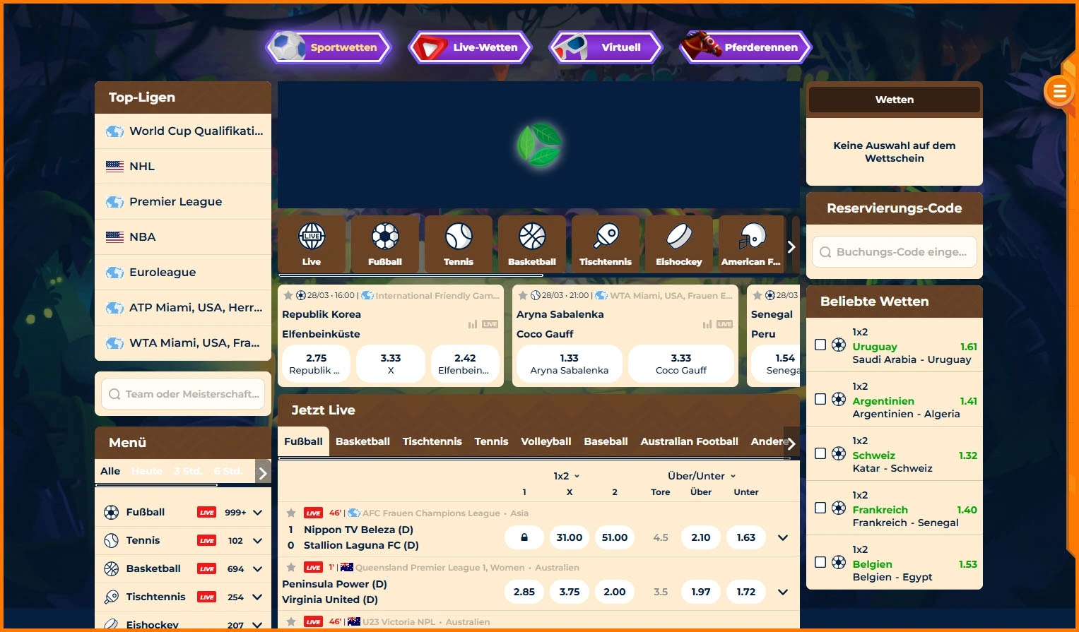 Wazamba Casino Sportwetten-Segment